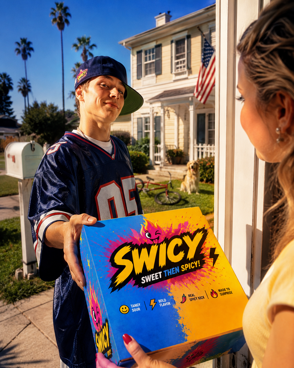 Pretty Fly courier delivering a Swicy Party Box